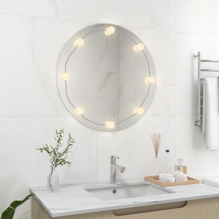 vidaXL Wandspiegel mit LED-Beleuchtung Rund Glas 