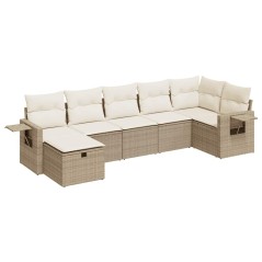 vidaXL 7-tlg. Garten-Sofagarnitur mit Kissen Beige Poly Rattan