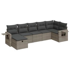 vidaXL 7-tlg. Garten-Sofagarnitur mit Kissen Grau Poly Rattan