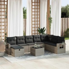 vidaXL 9-tlg. Garten-Sofagarnitur mit Kissen Grau Poly Rattan