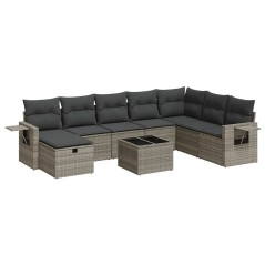 vidaXL 9-tlg. Garten-Sofagarnitur mit Kissen Grau Poly Rattan