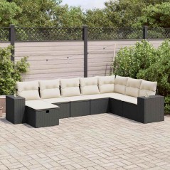 vidaXL 8-tlg. Garten-Sofagarnitur mit Kissen Schwarz Poly Rattan