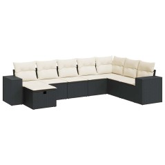 vidaXL 8-tlg. Garten-Sofagarnitur mit Kissen Schwarz Poly Rattan