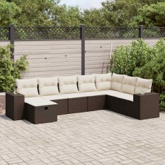 vidaXL 8-tlg. Garten-Sofagarnitur mit Kissen Braun Poly Rattan