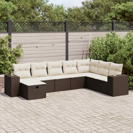 vidaXL 8-tlg. Garten-Sofagarnitur mit Kissen Braun Poly Rattan