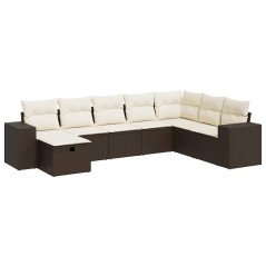 vidaXL 8-tlg. Garten-Sofagarnitur mit Kissen Braun Poly Rattan