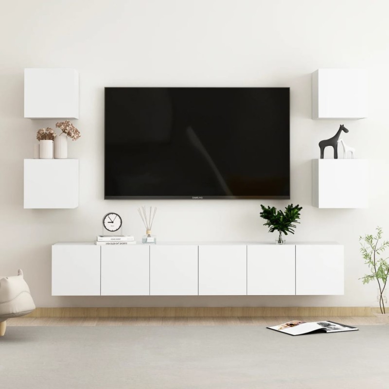 vidaXL 7-tlg. TV-Schrank-Set Weiß Holzwerkstoff vidaXL 7-tlg. TV-Schrank-Set Weiß Holzwerkstoff