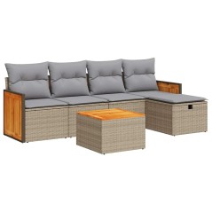 vidaXL 6-tlg. Garten-Sofagarnitur mit Kissen Beige Poly Rattan