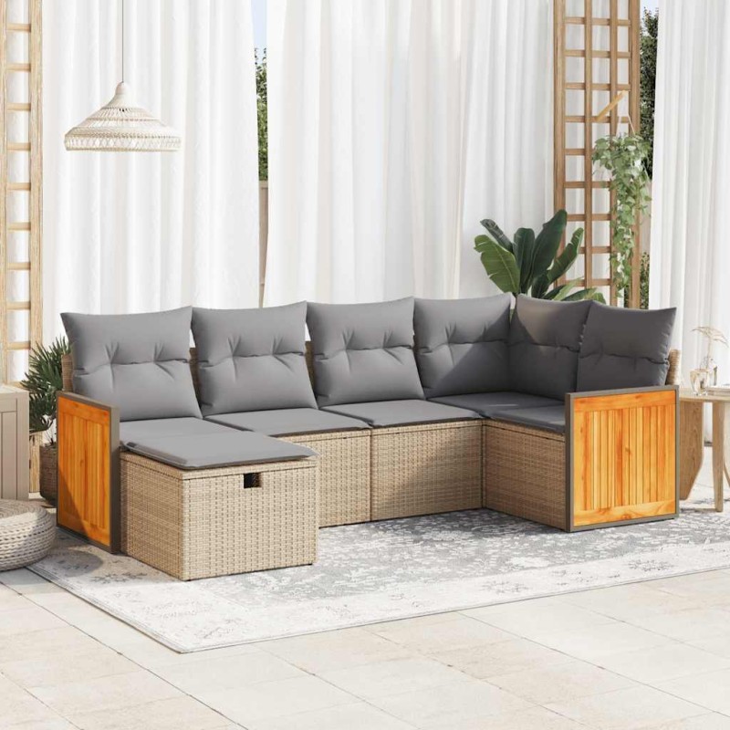 vidaXL 6-tlg. Garten-Sofagarnitur mit Kissen Beige Poly Rattan vidaXL 6-tlg. Garten-Sofagarnitur mit Kissen Beige Poly Rattan
