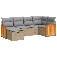 vidaXL 6-tlg. Garten-Sofagarnitur mit Kissen Beige Poly Rattan