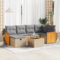 vidaXL 7-tlg. Garten-Sofagarnitur mit Kissen Beige Poly Rattan