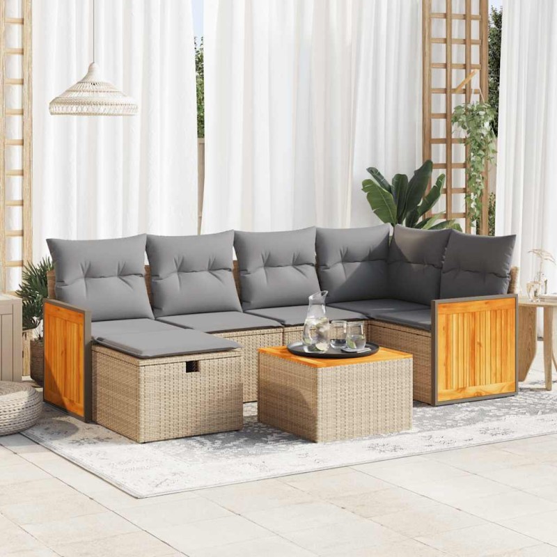 vidaXL 7-tlg. Garten-Sofagarnitur mit Kissen Beige Poly Rattan vidaXL 7-tlg. Garten-Sofagarnitur mit Kissen Beige Poly Rattan