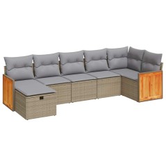 vidaXL 7-tlg. Garten-Sofagarnitur mit Kissen Beige Poly Rattan