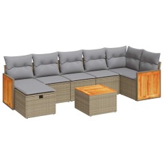 vidaXL 8-tlg. Garten-Sofagarnitur mit Kissen Beige Poly Rattan