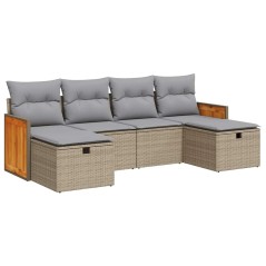 vidaXL 6-tlg. Garten-Sofagarnitur mit Kissen Beige Poly Rattan
