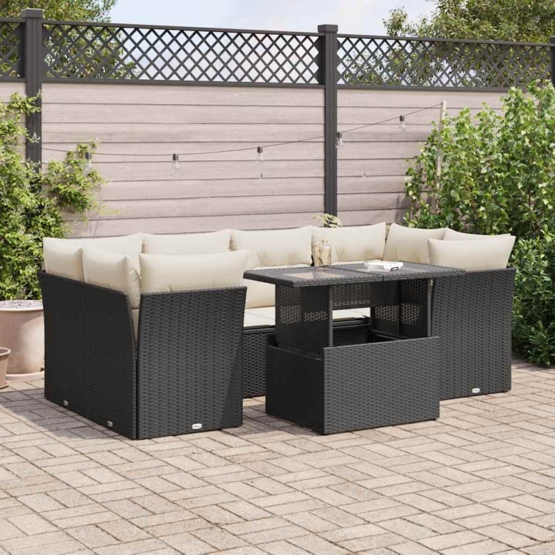 vidaXL 7-tlg. Garten-Sofagarnitur mit Kissen Schwarz Poly Rattan vidaXL 7-tlg. Garten-Sofagarnitur mit Kissen Schwarz Poly Rattan