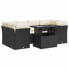 vidaXL 7-tlg. Garten-Sofagarnitur mit Kissen Schwarz Poly Rattan