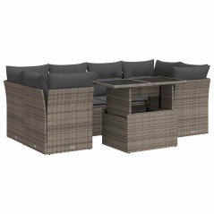 vidaXL 7-tlg. Garten-Sofagarnitur mit Kissen Grau Poly Rattan