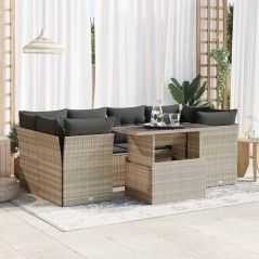 vidaXL 7-tlg. Garten-Sofagarnitur mit Kissen Hellgrau Poly Rattan