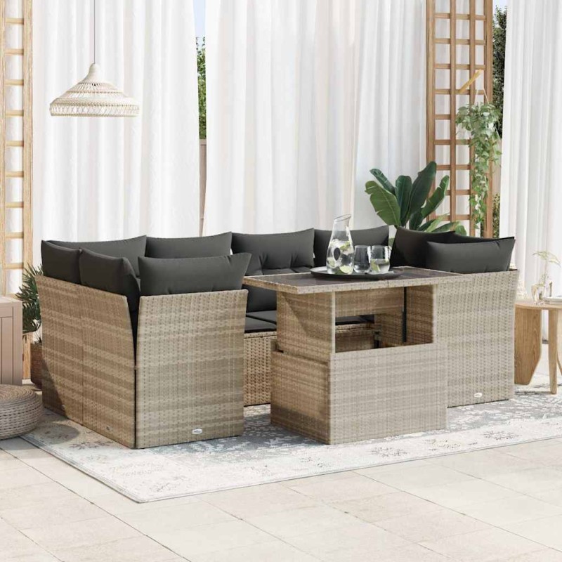 vidaXL 7-tlg. Garten-Sofagarnitur mit Kissen Hellgrau Poly Rattan vidaXL 7-tlg. Garten-Sofagarnitur mit Kissen Hellgrau Poly Rattan