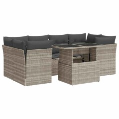 vidaXL 7-tlg. Garten-Sofagarnitur mit Kissen Hellgrau Poly Rattan