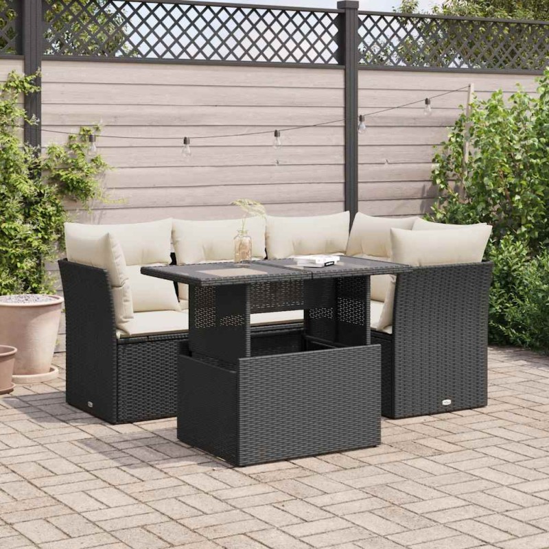 vidaXL 5-tlg. Garten-Sofagarnitur mit Kissen Schwarz Poly Rattan vidaXL 5-tlg. Garten-Sofagarnitur mit Kissen Schwarz Poly Rattan