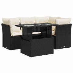 vidaXL 5-tlg. Garten-Sofagarnitur mit Kissen Schwarz Poly Rattan