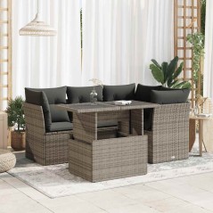 vidaXL 5-tlg. Garten-Sofagarnitur mit Kissen Grau Poly Rattan
