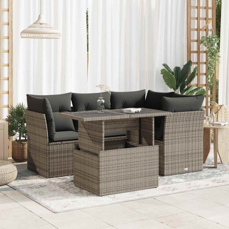 vidaXL 5-tlg. Garten-Sofagarnitur mit Kissen Grau Poly Rattan vidaXL 5-tlg. Garten-Sofagarnitur mit Kissen Grau Poly Rattan