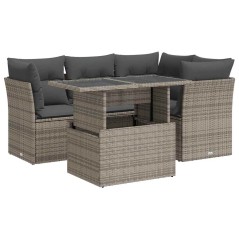 vidaXL 5-tlg. Garten-Sofagarnitur mit Kissen Grau Poly Rattan
