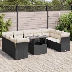 vidaXL 10-tlg. Garten-Sofagarnitur mit Kissen Schwarz Poly Rattan