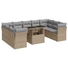 vidaXL 10-tlg. Garten-Sofagarnitur mit Kissen Beige Poly Rattan
