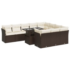 vidaXL 11-tlg. Garten-Sofagarnitur mit Kissen Braun Poly Rattan