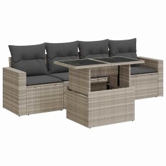 vidaXL 5-tlg. Garten-Sofagarnitur mit Kissen Hellgrau Poly Rattan