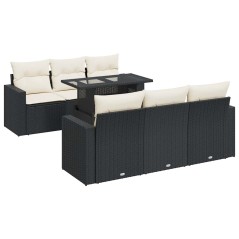 vidaXL 7-tlg. Garten-Sofagarnitur mit Kissen Schwarz Poly Rattan
