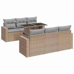 vidaXL 7-tlg. Garten-Sofagarnitur mit Kissen Beige Poly Rattan