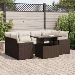 vidaXL 7-tlg. Garten-Sofagarnitur mit Kissen Braun Poly Rattan