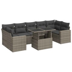 vidaXL 8-tlg. Garten-Sofagarnitur mit Kissen Grau Poly Rattan