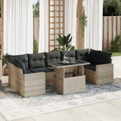 vidaXL 8-tlg. Garten-Sofagarnitur mit Kissen Hellgrau Poly Rattan