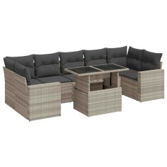 vidaXL 8-tlg. Garten-Sofagarnitur mit Kissen Hellgrau Poly Rattan