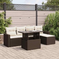 vidaXL 6-tlg. Garten-Sofagarnitur mit Kissen Braun Poly Rattan