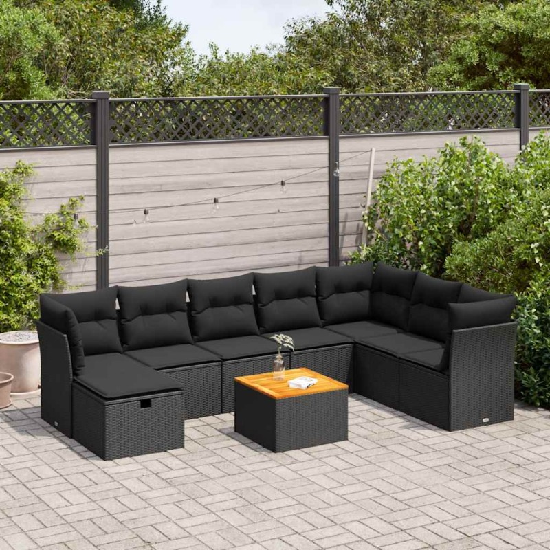 vidaXL 9-tlg. Garten-Sofagarnitur mit Kissen Schwarz Poly Rattan vidaXL 9-tlg. Garten-Sofagarnitur mit Kissen Schwarz Poly Rattan