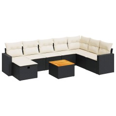 vidaXL 9-tlg. Garten-Sofagarnitur mit Kissen Schwarz Poly Rattan