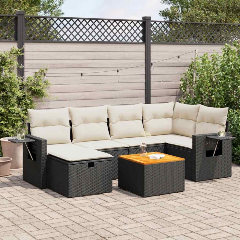 vidaXL 7-tlg. Garten-Sofagarnitur mit Kissen Schwarz Poly Rattan vidaXL 7-tlg. Garten-Sofagarnitur mit Kissen Schwarz Poly Rattan