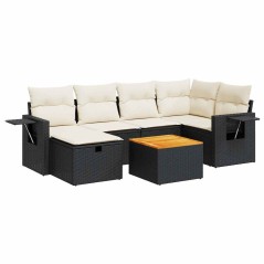 vidaXL 7-tlg. Garten-Sofagarnitur mit Kissen Schwarz Poly Rattan
