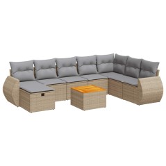 vidaXL 9-tlg. Garten-Sofagarnitur mit Kissen Beige Poly Rattan