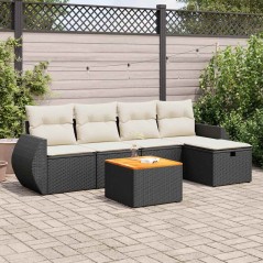 vidaXL 6-tlg. Garten-Sofagarnitur mit Kissen Schwarz Poly Rattan