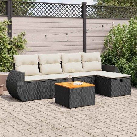 vidaXL 6-tlg. Garten-Sofagarnitur mit Kissen Schwarz Poly Rattan