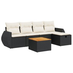 vidaXL 6-tlg. Garten-Sofagarnitur mit Kissen Schwarz Poly Rattan