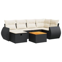 vidaXL 7-tlg. Garten-Sofagarnitur mit Kissen Schwarz Poly Rattan